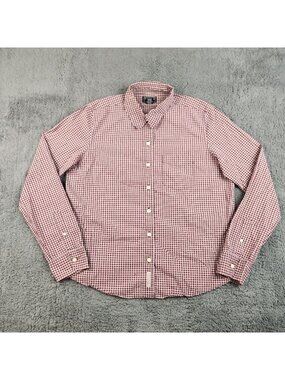 Abercrombie & Fitch Button Shirt Mens Medium Long Sleeve Red White Gingham Plaid